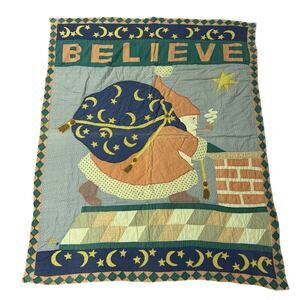 Vintage Mary Engelbreit Believe Santa Quilted Wall Hanging 48 x 56